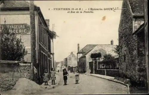 Ak Perthes Marne, Épicerie Goux et Rue de la Planche