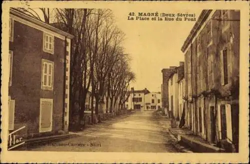 Ak Magné Deux Sèvres, La Place et Rue du Pont