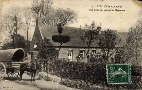 Ak Achiet le Grand Pas de Calais, Vue prise en venant de Bapaume