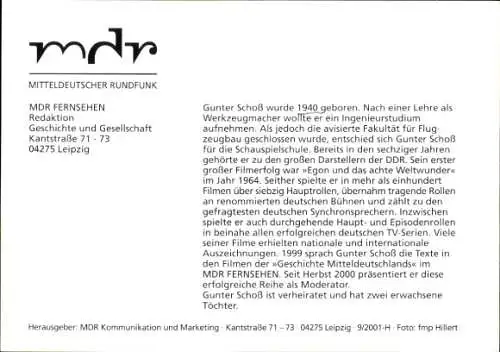 Ak Schauspieler und Moderator Gunter Schoß, Portrait, Autogramm
