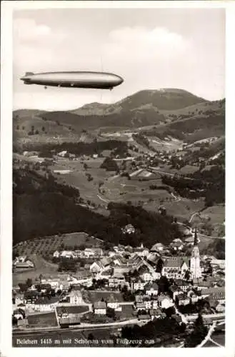 Ak Schönau im Schwarzwald, Fliegeraufnahme mit Belchen und Zeppelin