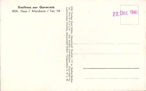 Ak Altenheim Neuried in Baden, Gasthaus zur Germania, Fliegeraufnahme