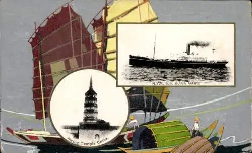 Passepartout Ak NYK Line, Dampfer SS Suwa Maru, Inking Temple China