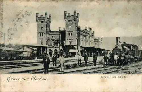 Ak Aachen in Nordrhein Westfalen, Bahnhof Templerbend, Gleisseite, Dampflok