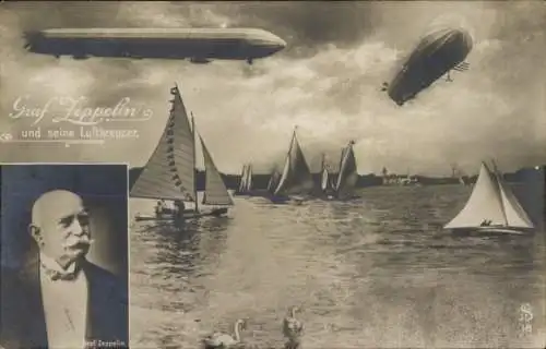 Ak Ferdinand Graf von Zeppelin und seine Luftkreuzer, Segelyachten
