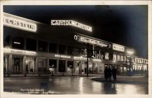 Ak Berlin Charlottenburg, Hardenbergstraße mit Capitol, Nachtbeleuchtung, Bechstein