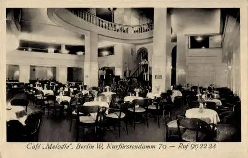 Ak Berlin Charlottenburg, Café Melodie, Innenansicht, Kurfürstendamm 70