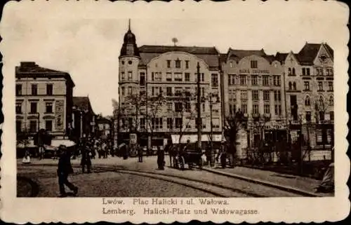 Ak Lwiw Lwów Lemberg Ukraine, Halicki-Platz und Walowagasse