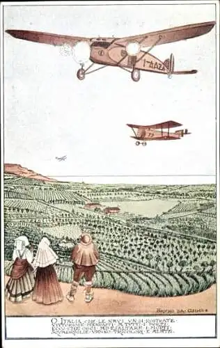 Künstler Ak Osimo, B. da, Italien, Kinder bewundern Flugzeuge, I-AAZA