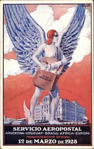 Ak Argentina, Aeropostal Service, offizielle Einweihung 1928