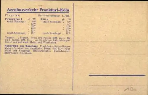 Ak Aerobus jede Stunde, Passagierflugzeug, Linie Frankfurt am Main-Köln, Werbung