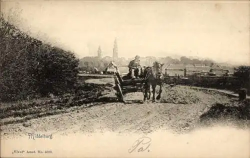 Ak Middelburg Zeeland Niederlande, Bauer mit Pferdekarren