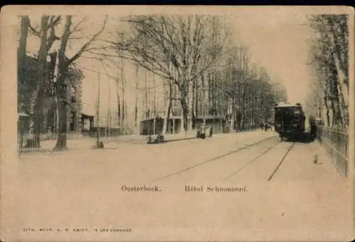 Ak Oosterbeek Renkum Gelderland, Hotel Schoonoord, Straßenbahn