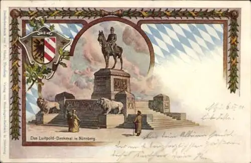 Künstler Ak Nister, E., Nürnberg in Mittelfranken Bayern, Das Luitpold Denkmal, Wappen