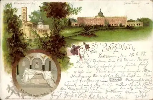 Litho Potsdam, Friedenskirche, Neues Palais, Mausoleum Kaiser Friedrich III