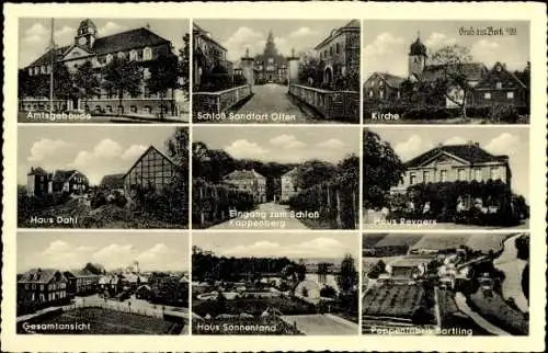 Ak Bork Selm in Westfalen, Amtsgebäude, Schloss Sandfort, Kirche, Haus Dahl, Haus Reygers