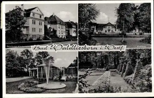 Ak Bad Waldliesborn Lippstadt in Westfalen, Provinzial Kinderheim, Kurhaus, Springbrunnen