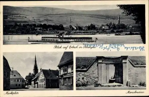 Ak Erbach im Rheingau Eltville am Rhein Hessen, Marcobrunnen, Marktplatz, Salondampfer