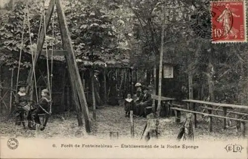 Ak Fontainebleau Seine et Marne, Foret, Etablissement de la Roche Eponge, Schaukel