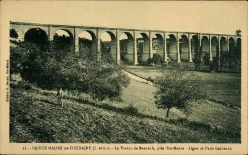 Ak Sainte Maure de Touraine Indre et Loire, Viaduc de Besnault, Ligne de Paris Bordeaux