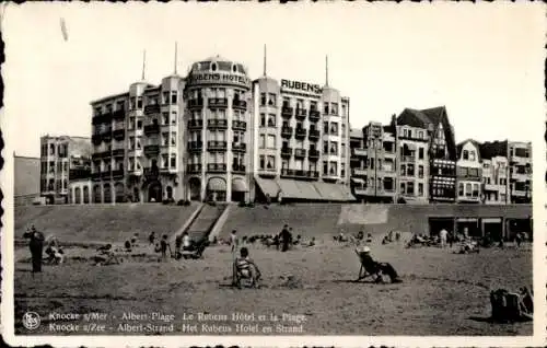 Ak Knokke Knocke Westflandern, Albert Plage, Rubens Hotel, Strand