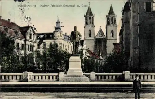 Ak Magdeburg an der Elbe, Dom, Kaiser Friedrich Denkmal