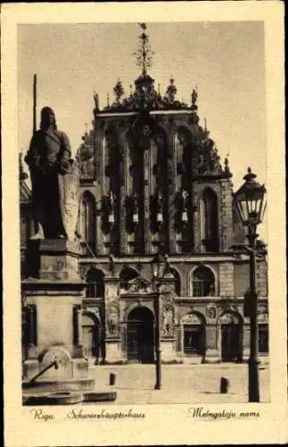 Ak Riga Lettland, Schwarzhäupterhaus, Denkmal