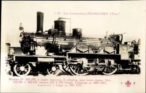 Ak Französische Eisenbahn, Etat, Lokomotive, Machine No 220-209