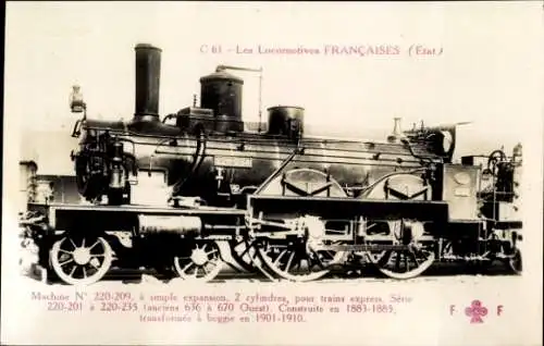 Ak Französische Eisenbahn, Lokomotive, Machine No 220-209, Etat