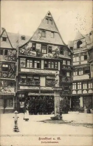 Ak Frankfurt am Main, Freiheitsbrunnen, Bierbrauerei Binding, Wirtschaft von Albert Pappert