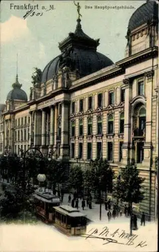 Ak Frankfurt am Main, Hauptpostgebäude, Straßenbahnen