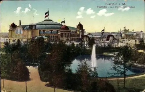 Ak Frankfurt am Main, Festhalle, Blick vom Hohenzollernplatz, Fontaine