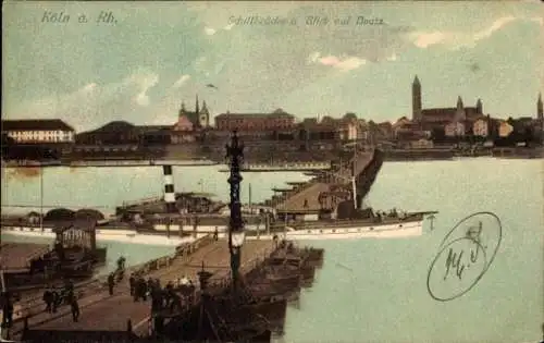 Ak Köln am Rhein, Schiffbrücke und Blick auf Deutz