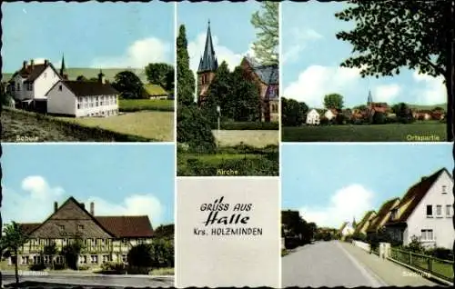 Ak Halle im Weserbergland Niedersachsen, Schule, Kirche, Gasthaus, Siedlung