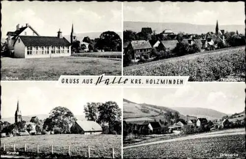 Ak Halle Kreis Holzminden, Schule, Teilansicht, Kirche, Ortspartie