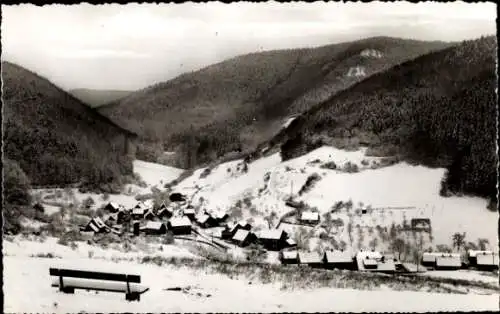 Ak Wieda Walkenried im Harz, Gesamtansicht, Blick vom Käseberg, Winter