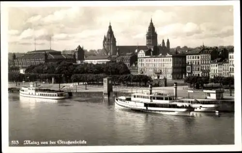 Ak Mainz am Rhein, Blick von der Straßenbrücke, Schnell- und Personen-Dampfer