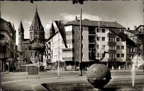 Ak Mainz am Rhein, Fischtor, Wasserfontäne, Turm