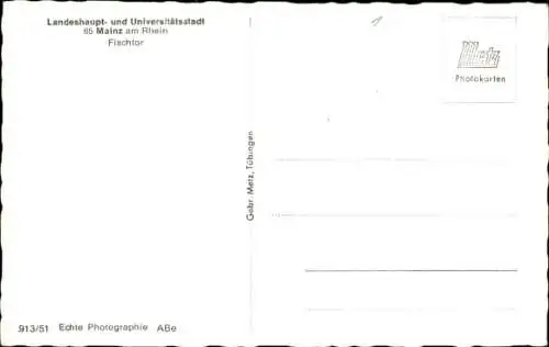 Ak Mainz am Rhein, Fischtor, Wasserfontäne, Turm