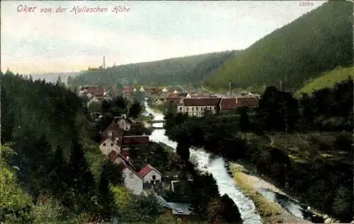 Ak Oker Goslar am Harz, Teilansicht vom Ort, Blick von der Halleschen Höhe