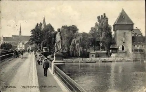 Ak Konstanz am Bodensee, Rheinbrücke, Rheintorturm