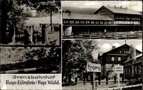 Ak Bayerisch Eisenstein im Bayrischen Wald, Grenzbahnhof, Landesgrenze