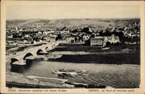 Ak Trier an der Mosel, nördlicher Stadtteil, neue Brücke, Flussdampfer