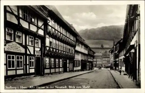 Ak Stolberg im Harz, Alte Häuser in der Neustadt, Markt