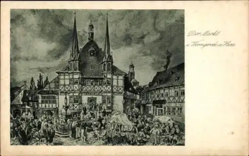 Künstler Ak Wernigerode im Harz, Markt, Rathaus