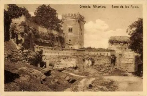 AK Granada Andalusien Spanien, Alhambra, Turm der Gipfel