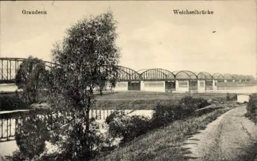 Ak Grudziądz Graudenz Westpreußen, Weichselbrücke