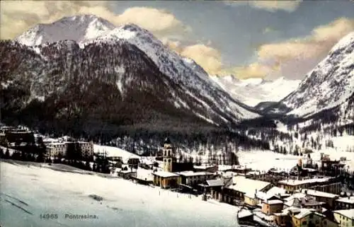 Ak Pontresina Kt. Graubünden Schweiz, Blick auf den Ort im Winter, Novitas 39711