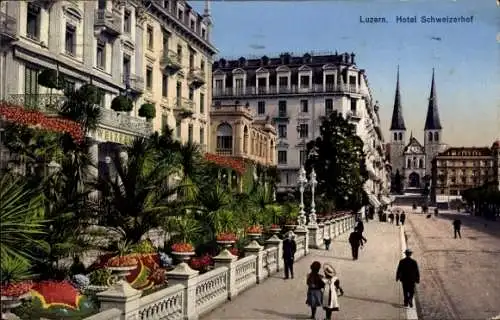 Ak Luzern Stadt Schweiz, Blick auf das Hotel Schweizerhof, Kirchturm