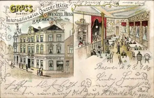 Litho Hansestadt Bremen, Internationale Concert-Halle von Wenzel Huss, Baumstraße 20/21